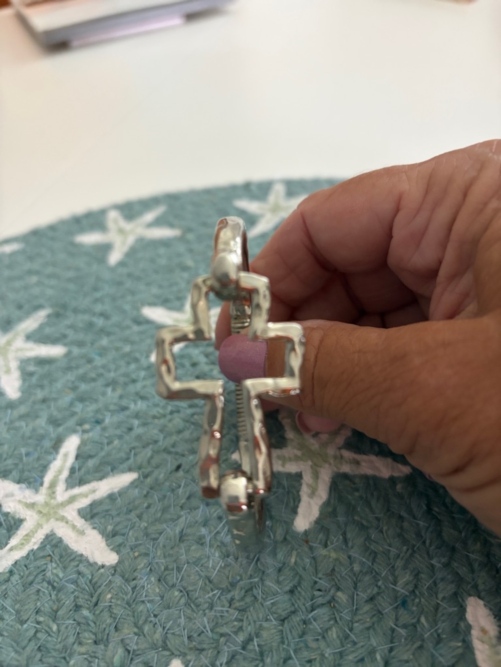 Polished Silver-tone Openwork Cross Bracelet